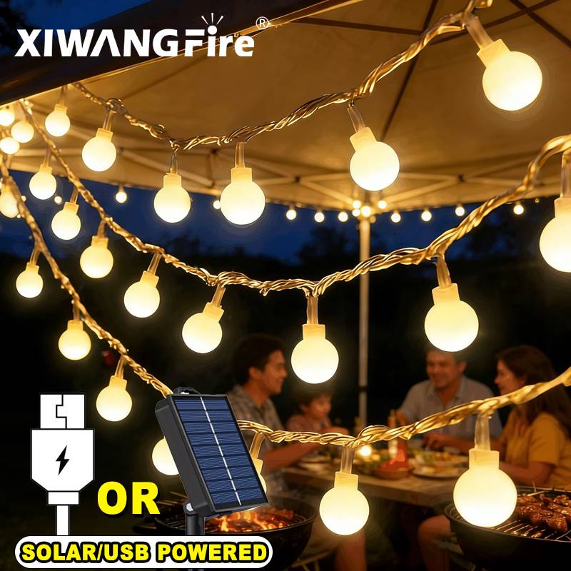 Power Outdoor - 3-10M Solar-/USB-/Batterie-Lichterketten, Feenhafte Kugel-LED-Lichter, Wasserdicht für