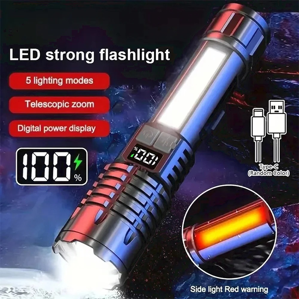Outdoor Power Inc - Heinast Hochleistungs-LED-Taschenlampe, leistungsstarke wiederaufladbare COB-Taschenlampe TYPE-C